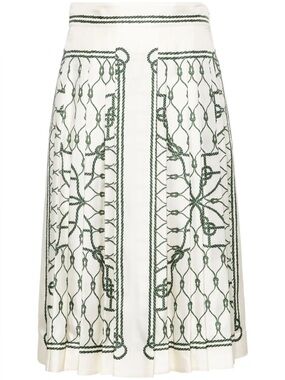 Tory Burch pleated cream cream and green skirt